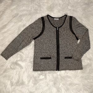 Calvin Klein black and eggshell zip front cardigan
